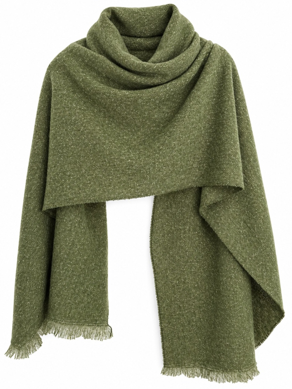 Badim TLV 100% Wool Olive Green Oversized Scarf Wrap Shawl Fringe 26x75